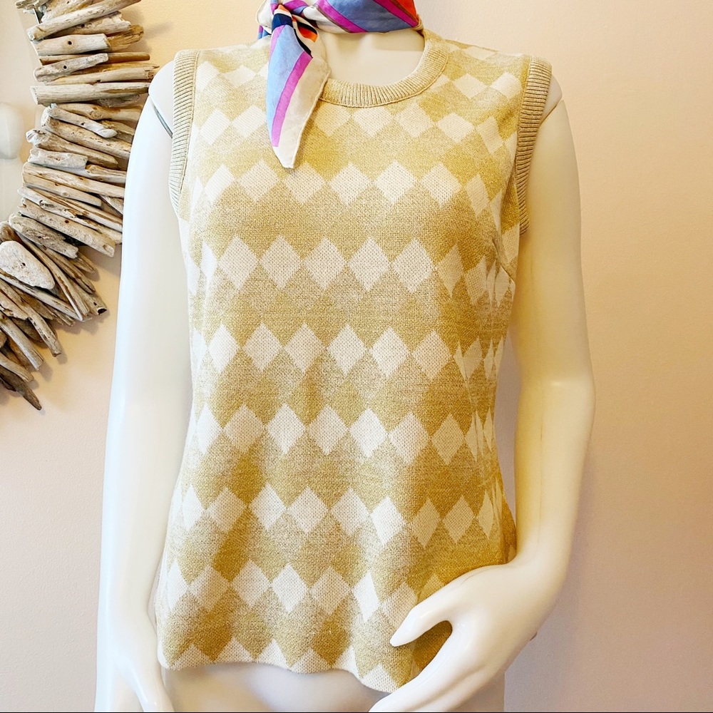 VINTAGE gold and beige diamond knit top